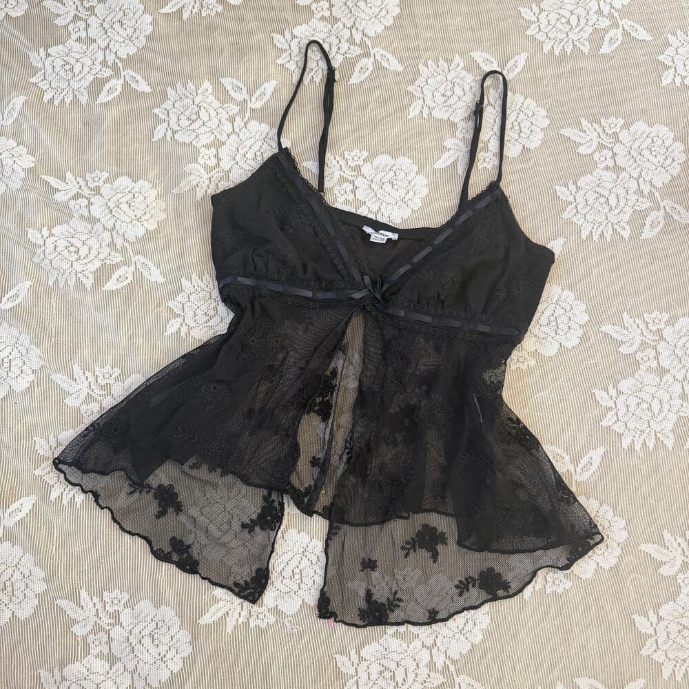 Garage Black Sheer Lace Babydoll Cami Top Size XS